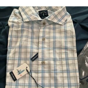 NWT Johnnie-O Men’s Medium Blue White Tartan Plaid Kepler Top Shelf Tweener